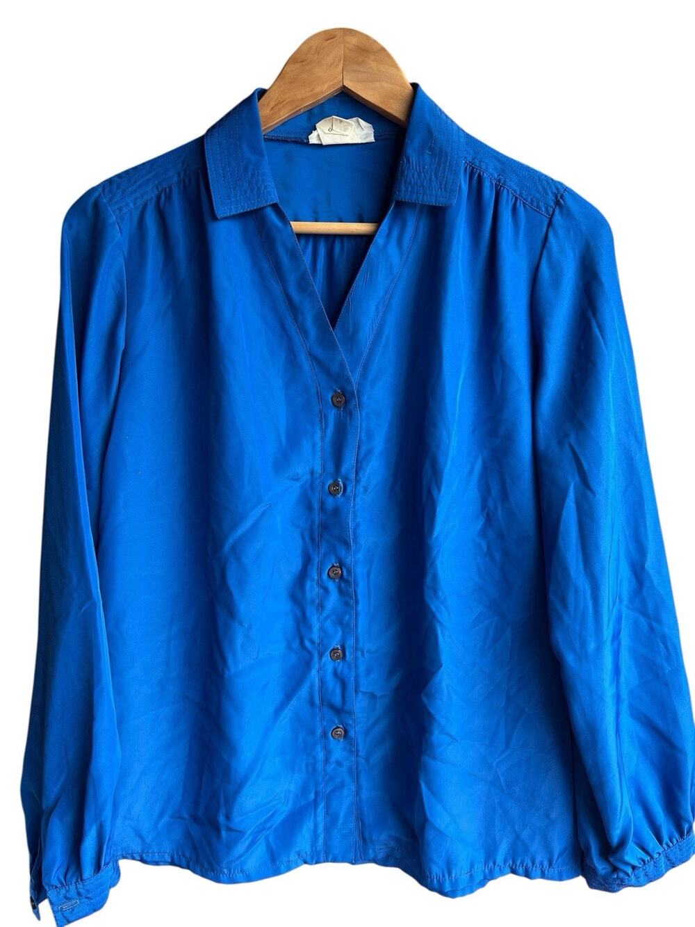 Vintage Puccini Blue Womens Button Down Shirt Career Retro Disco 70’s Sz 12 -XL